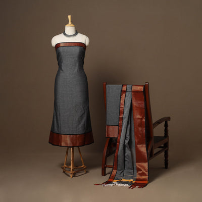 Grey - 3pc cotton unstitched dharwad dress material