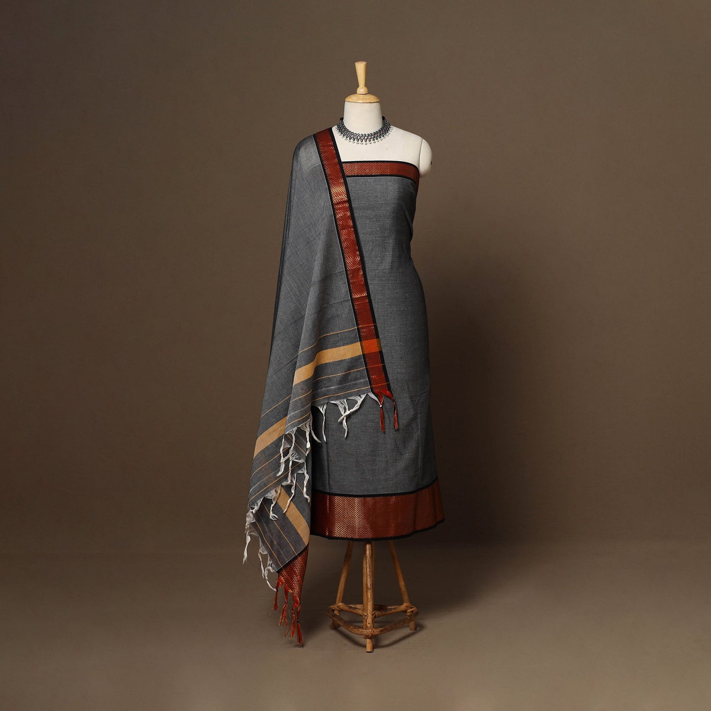 Grey - 3pc cotton unstitched dharwad dress material