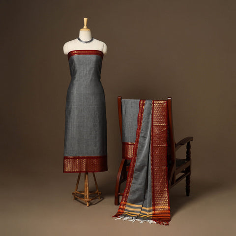 Grey - 3pc cotton unstitched dharwad dress material