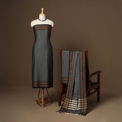 Grey - 3pc cotton unstitched dharwad dress material