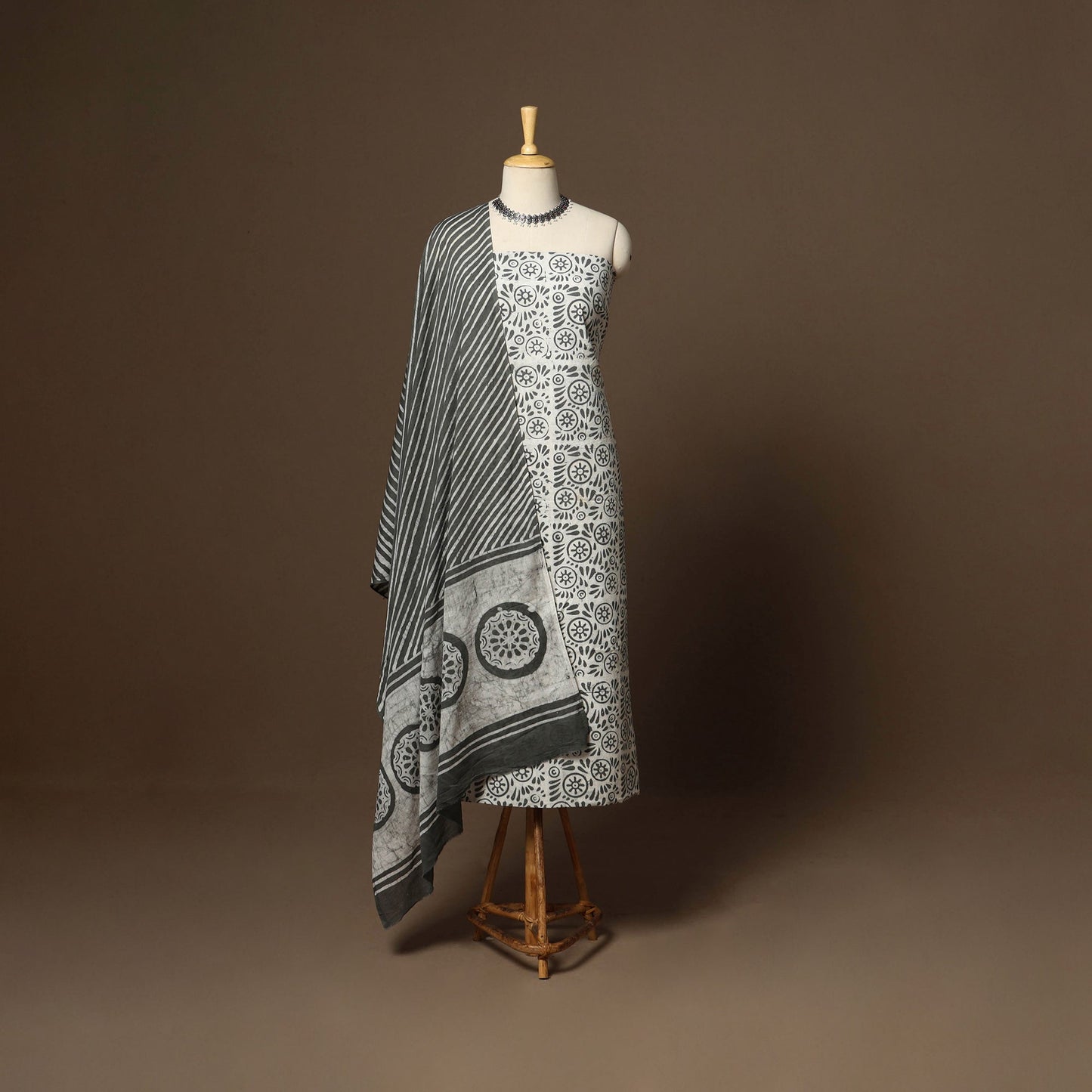 Grey - 3pc cotton unstitched kutch batik dress material 03