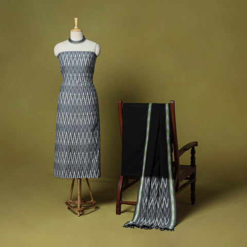 Grey - 3pc handloom cotton unstitched pochampally ikat