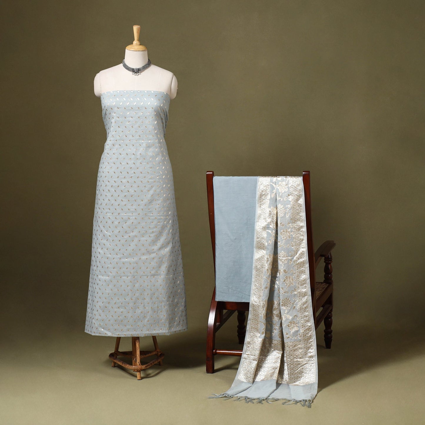 2pc Cotton x Viscose Zari Banarasi Dress Material 