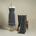 Grey 3pc Embroidered Unstitched Kutch Bandhani Dress Material