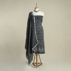 Grey 3pc Embroidered Unstitched Kutch Bandhani Dress Material