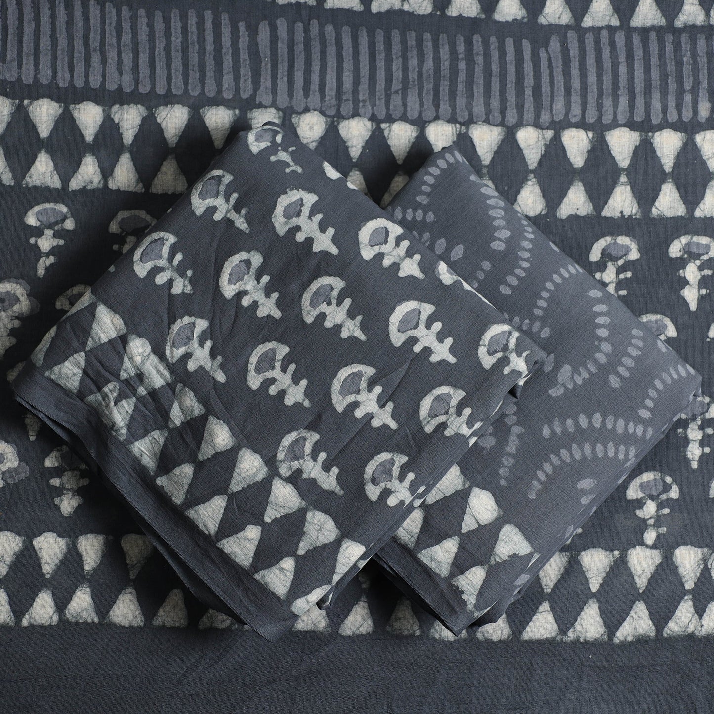  Grey 3pc Hand Batik Print Cotton Dress Material