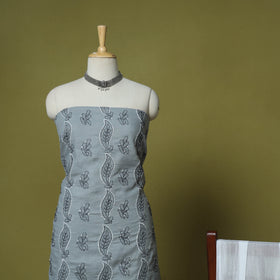 Grey - 3pc hand embroidery cotton lucknow chikankari dress