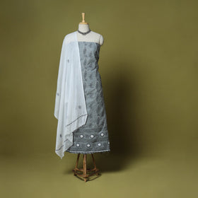 Grey - 3pc hand embroidery cotton lucknow chikankari dress