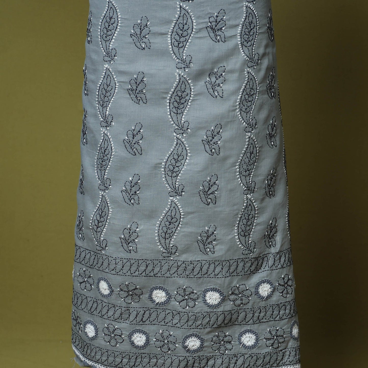 Grey - 3pc hand embroidery cotton lucknow chikankari dress