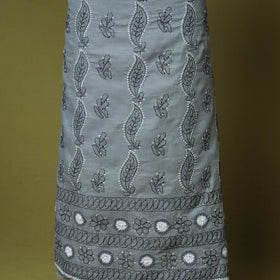 Grey - 3pc hand embroidery cotton lucknow chikankari dress