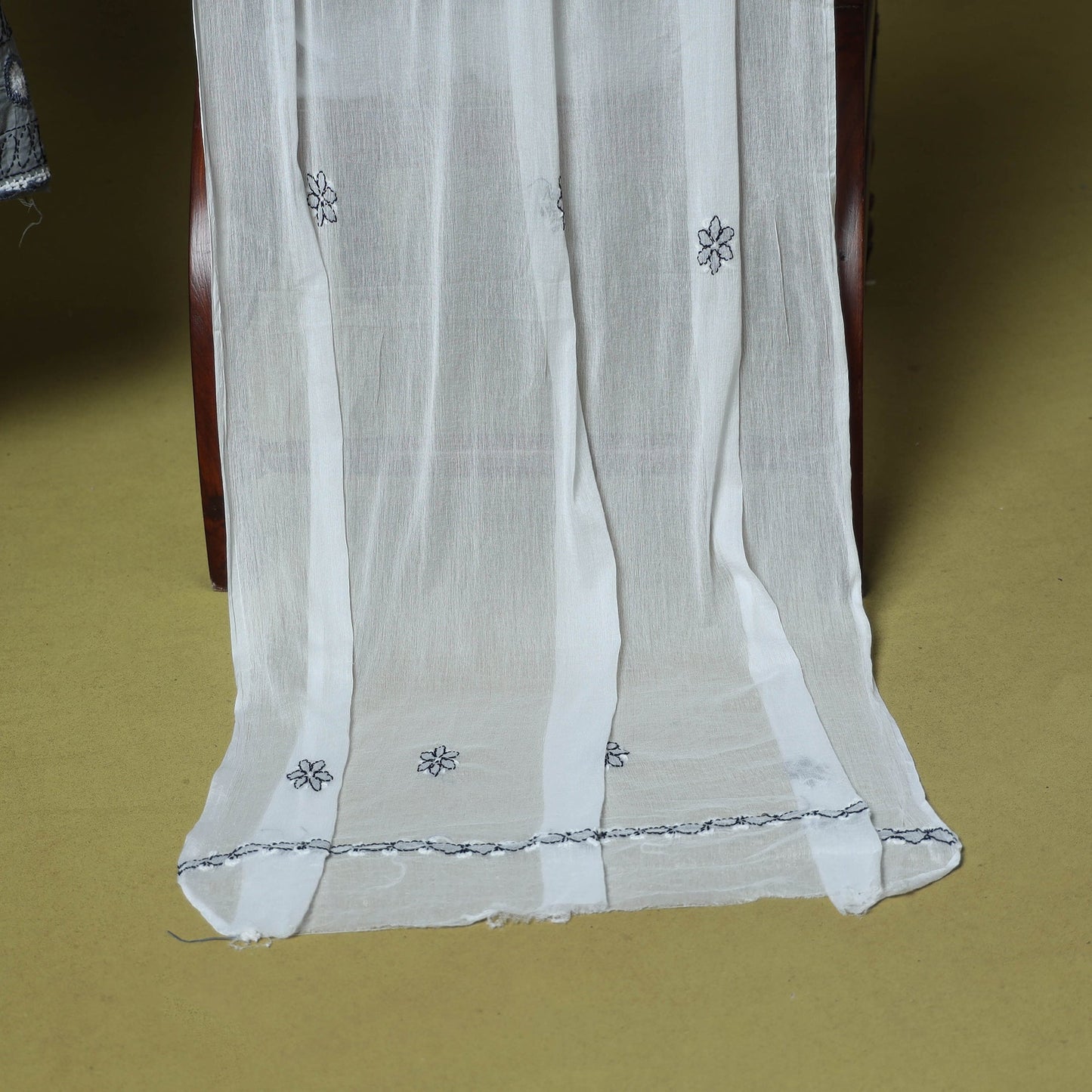 Grey - 3pc hand embroidery cotton lucknow chikankari dress