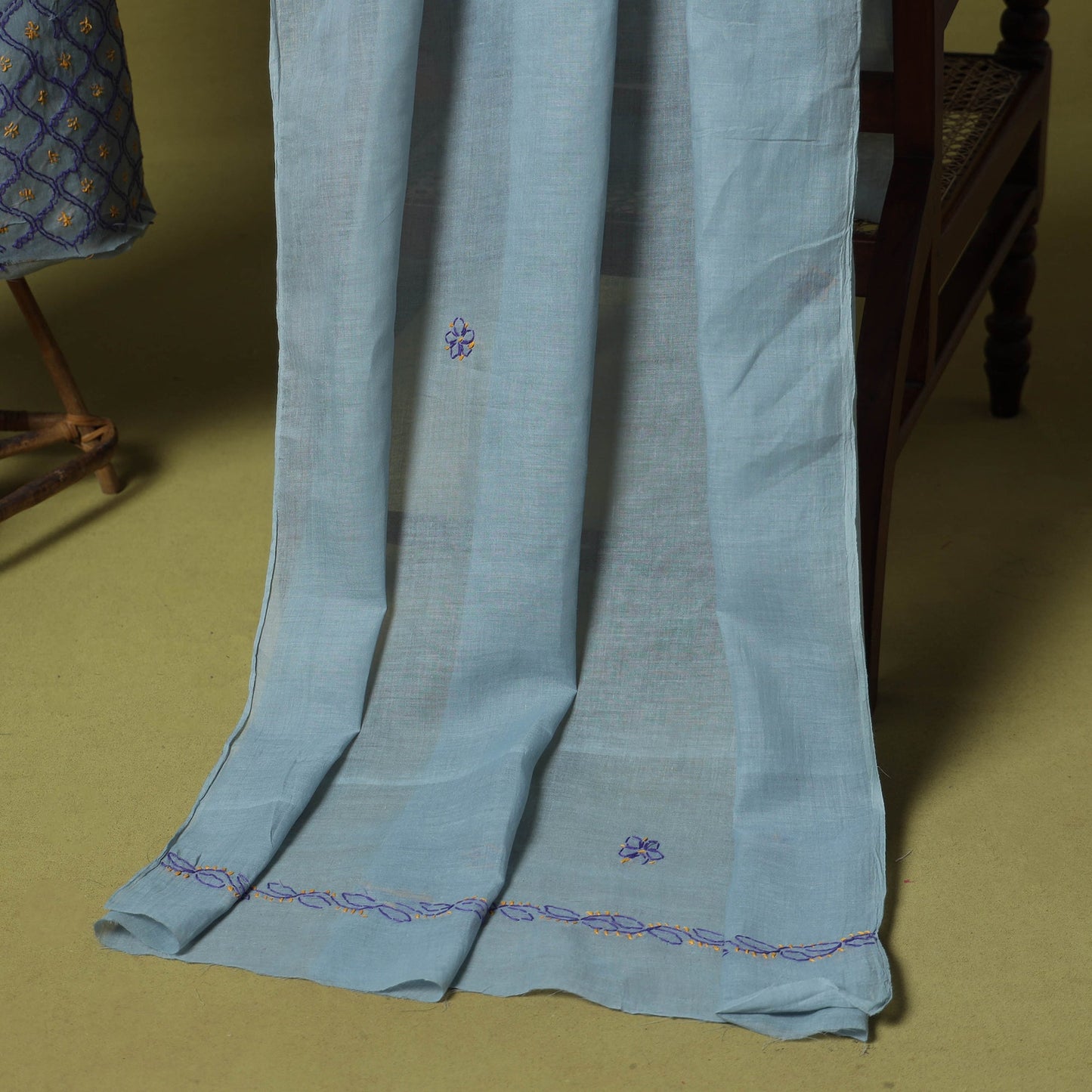 Grey - 3pc hand embroidery cotton lucknow chikankari dress