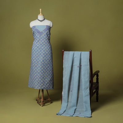 Grey - 3pc hand embroidery cotton lucknow chikankari dress