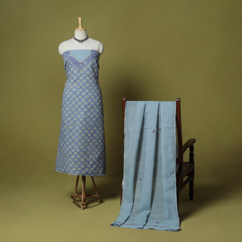 Grey - 3pc hand embroidery cotton lucknow chikankari dress