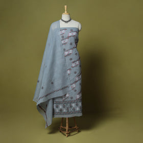 Grey - 3pc hand embroidery cotton lucknow chikankari dress