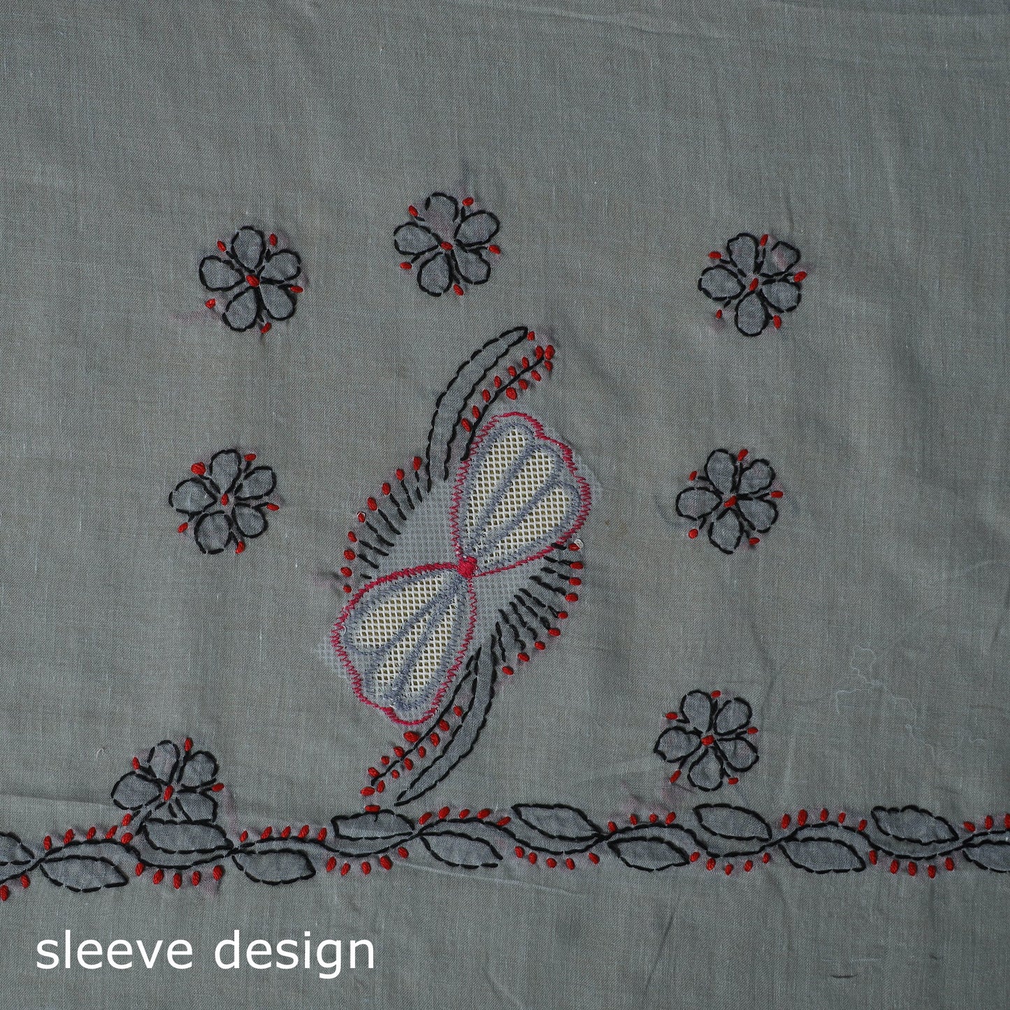 Grey - 3pc hand embroidery cotton lucknow chikankari dress