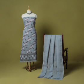 Grey - 3pc hand embroidery cotton lucknow chikankari dress