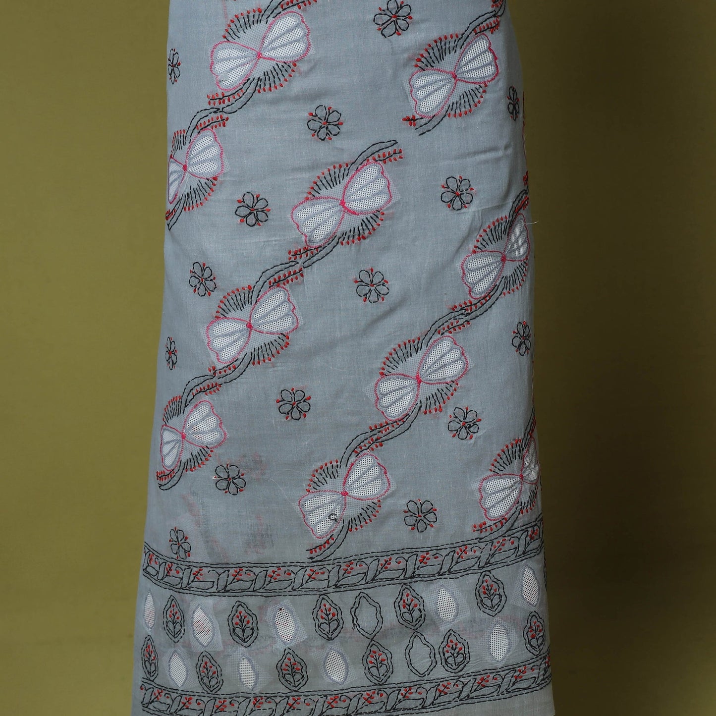 Grey - 3pc hand embroidery cotton lucknow chikankari dress