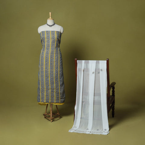 Grey - 3pc hand embroidery cotton lucknow chikankari dress