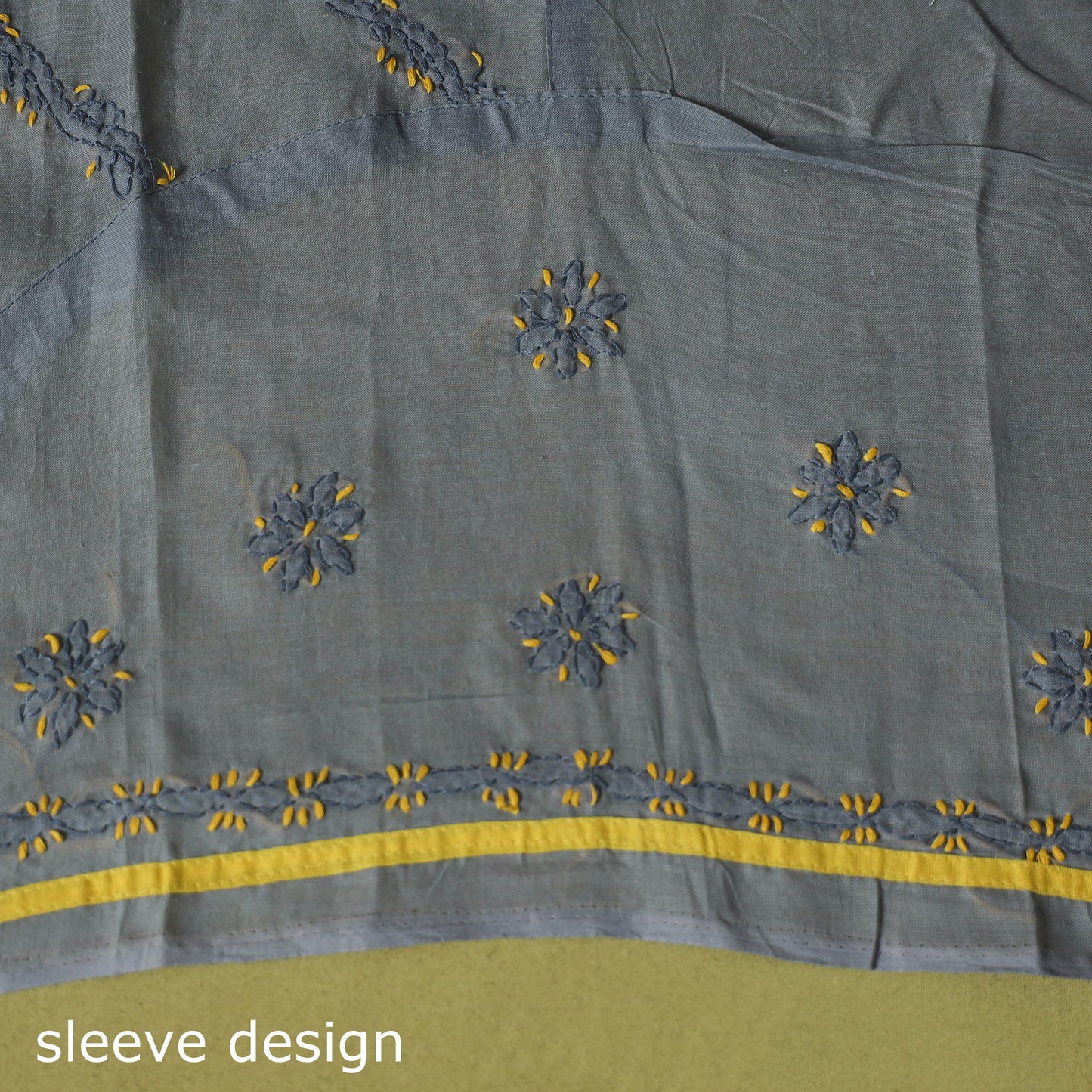 Grey - 3pc hand embroidery cotton lucknow chikankari dress