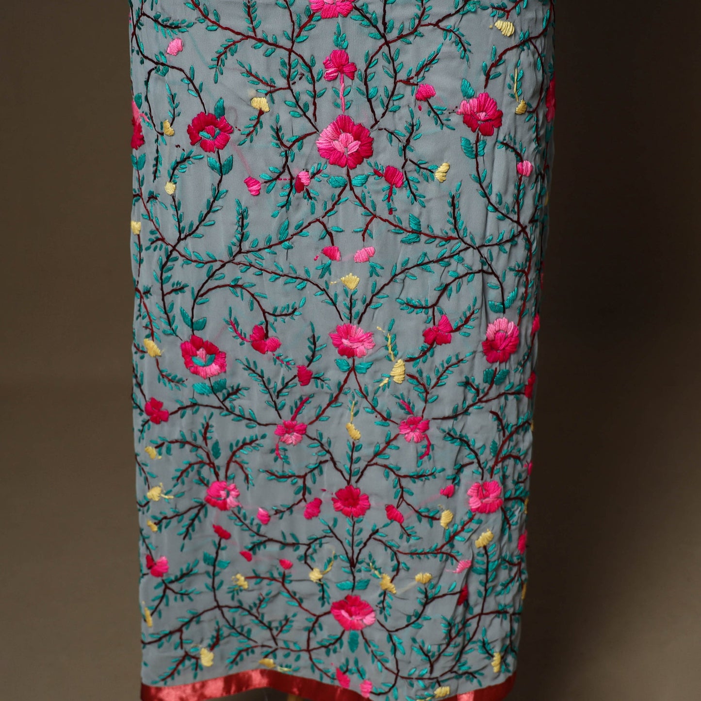 Grey - 3pc hand embroidery georgette unstitched phulkari