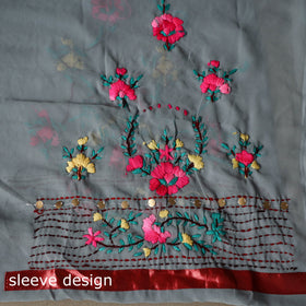 Grey - 3pc hand embroidery georgette unstitched phulkari