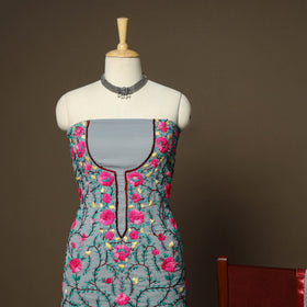 Grey - 3pc hand embroidery georgette unstitched phulkari