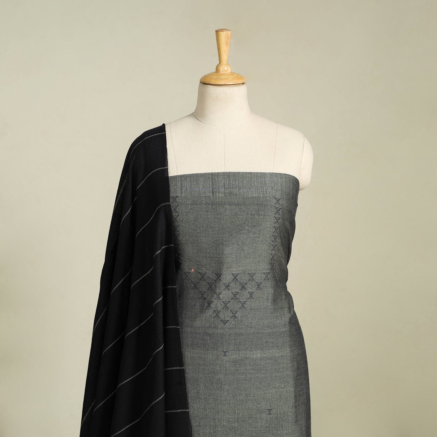  Grey 3pc Handloom Cotton Kutch Bhujodi Dress Material