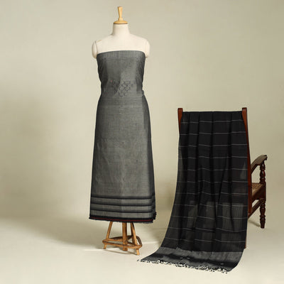  Grey 3pc Handloom Cotton Kutch Bhujodi Dress Material