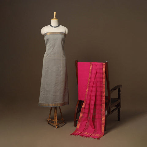 Grey - 3pc handloom cotton unstitched mangalagiri dress