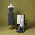 Grey - 3pc handloom cotton unstitched pochampally ikat