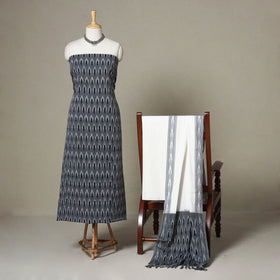 Grey - 3pc handloom cotton unstitched pochampally ikat