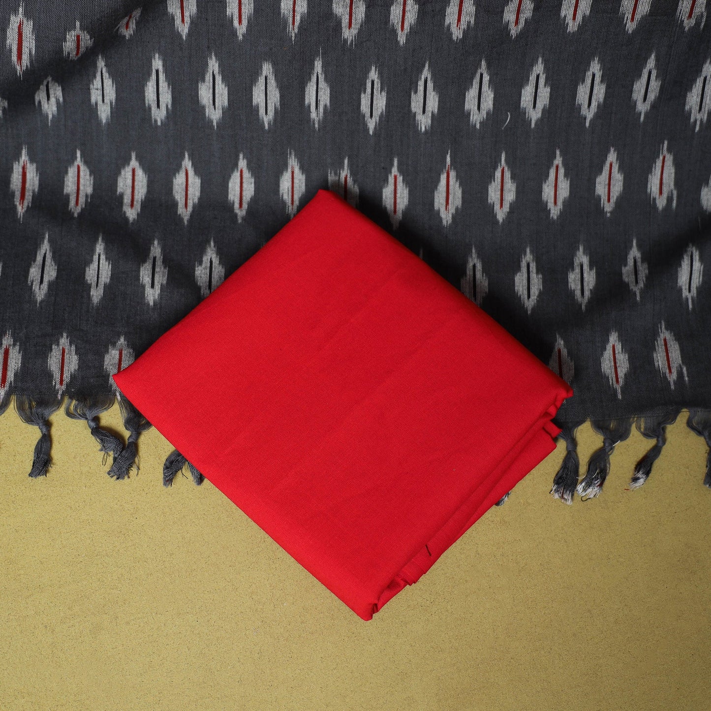 Grey - 3pc handloom cotton unstitched pochampally ikat