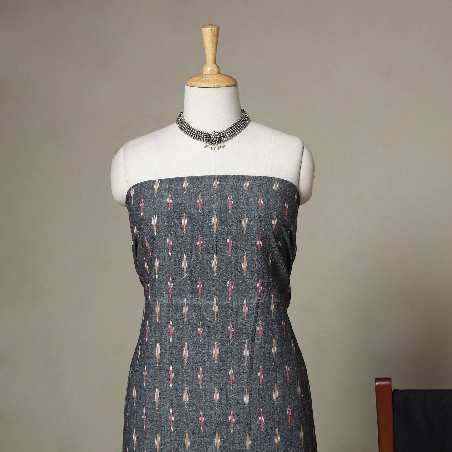 Grey - 3pc handloom cotton unstitched pochampally ikat