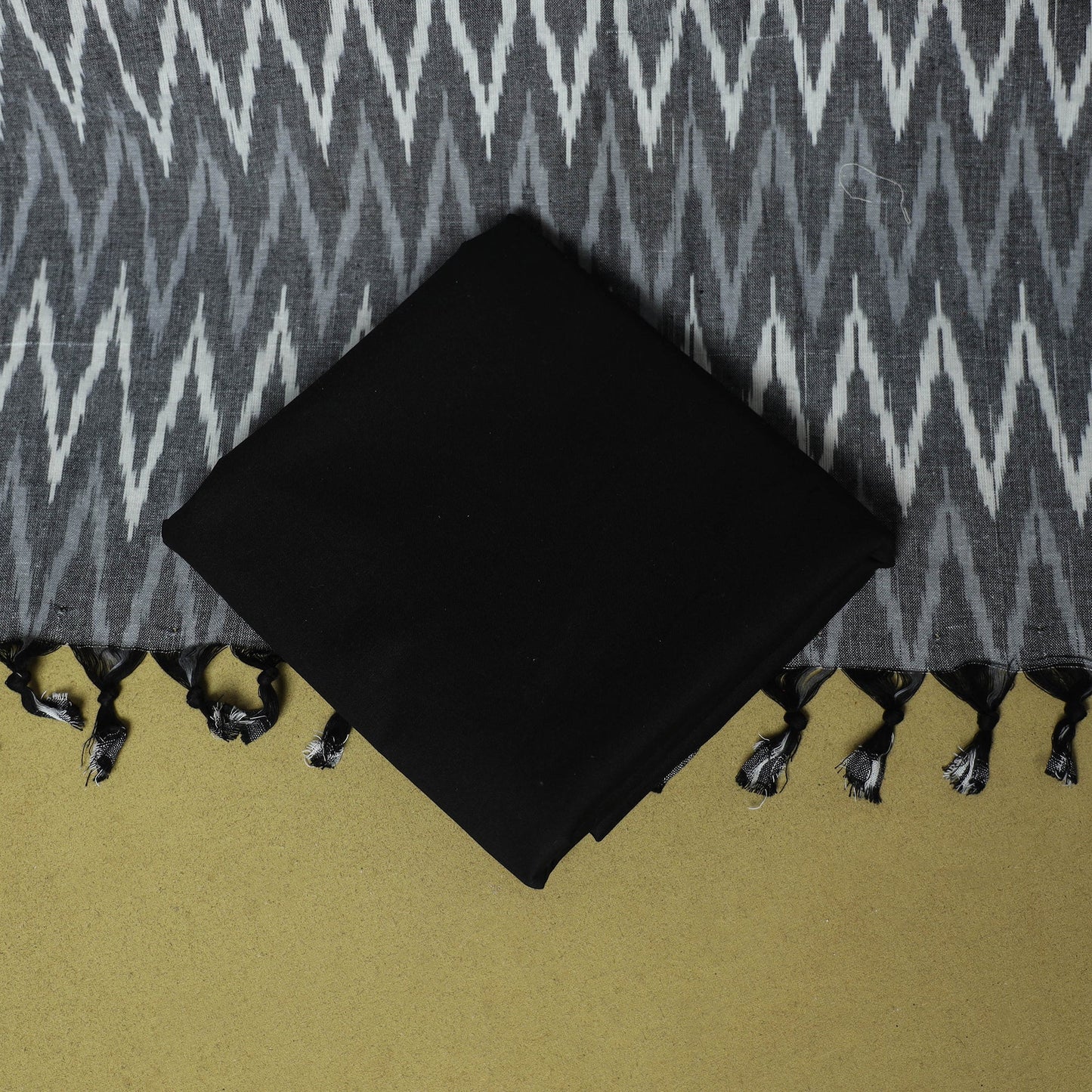 Grey - 3pc handloom cotton unstitched pochampally ikat