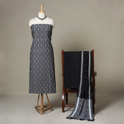 Grey - 3pc handloom cotton unstitched pochampally ikat