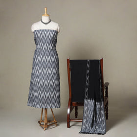 Grey - 3pc handloom cotton unstitched pochampally ikat