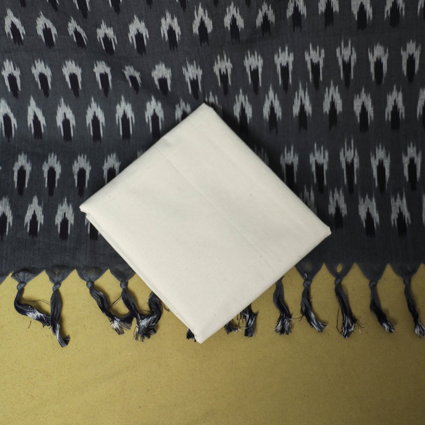 Grey - 3pc handloom cotton unstitched pochampally ikat