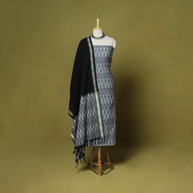 Grey - 3pc handloom cotton unstitched pochampally ikat