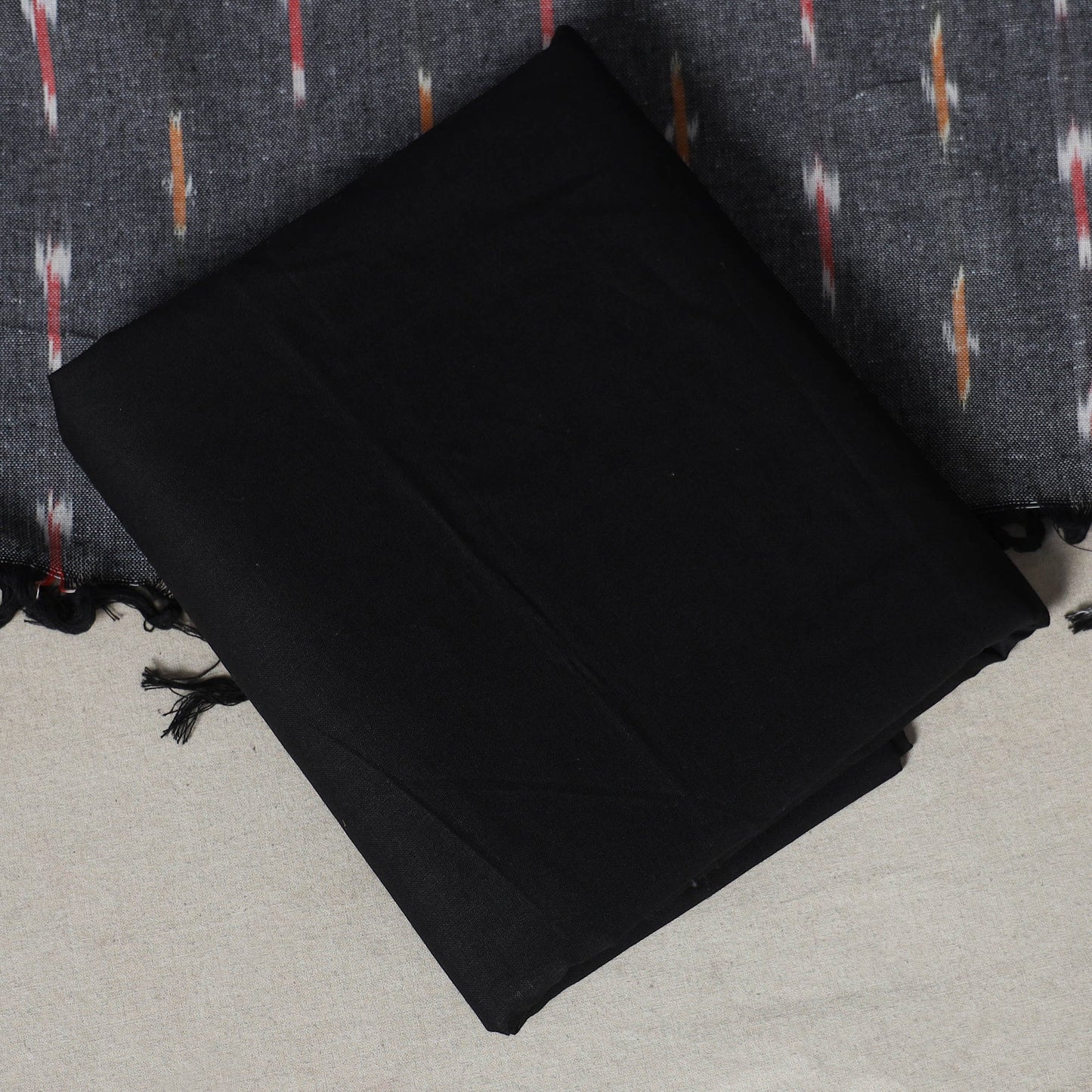 Grey - 3pc handloom cotton unstitched pochampally ikat