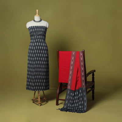 Grey - 3pc handloom cotton unstitched pochampally ikat