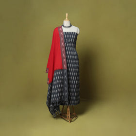 Grey - 3pc handloom cotton unstitched pochampally ikat