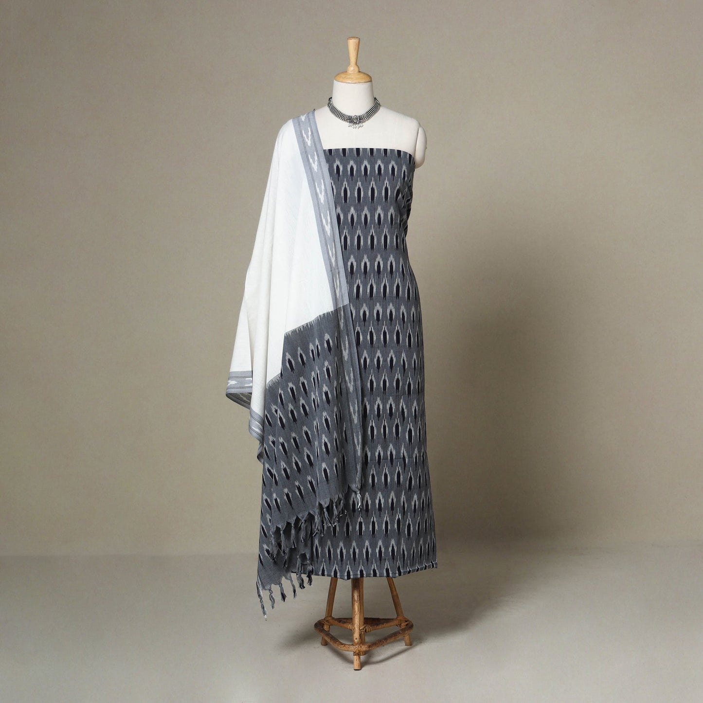 Grey - 3pc handloom cotton unstitched pochampally ikat
