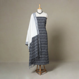 Grey - 3pc handloom cotton unstitched pochampally ikat