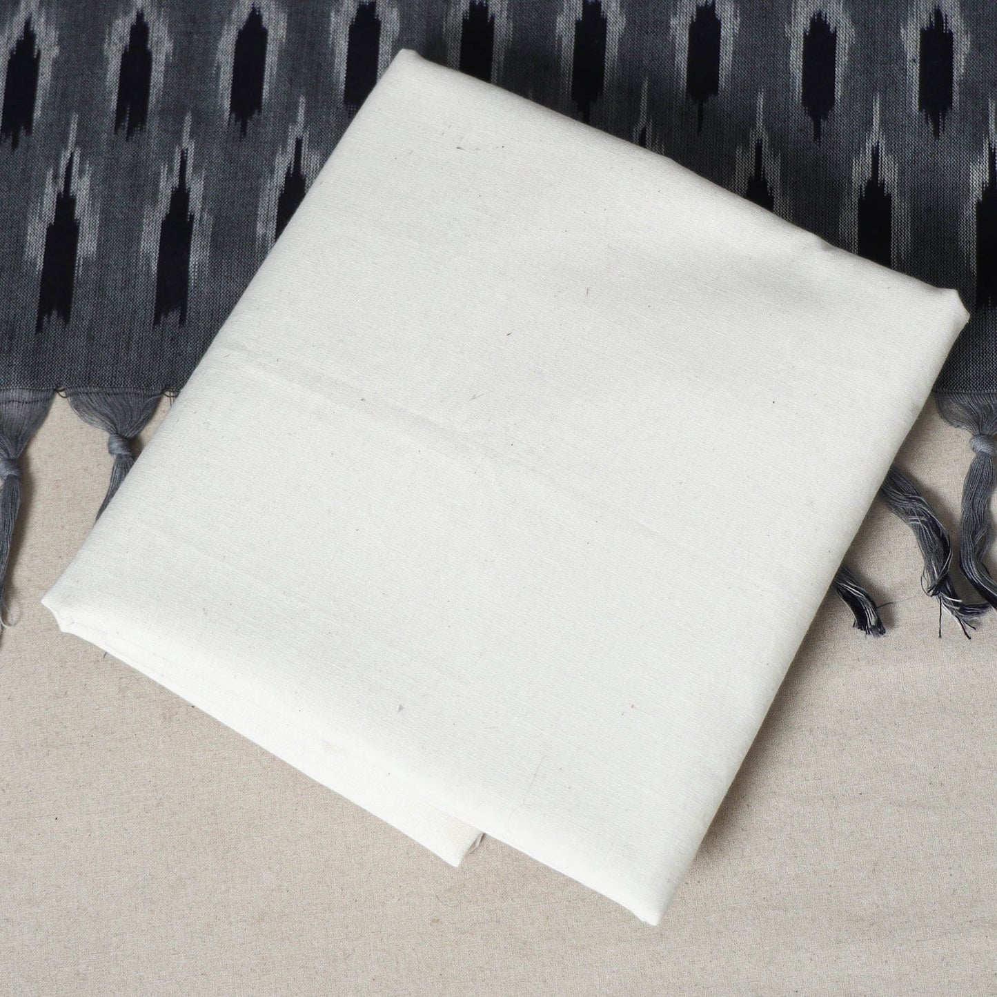 Grey - 3pc handloom cotton unstitched pochampally ikat