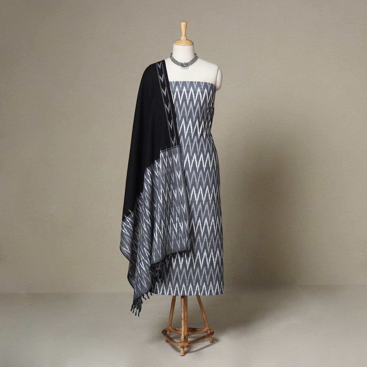 Grey - 3pc handloom cotton unstitched pochampally ikat