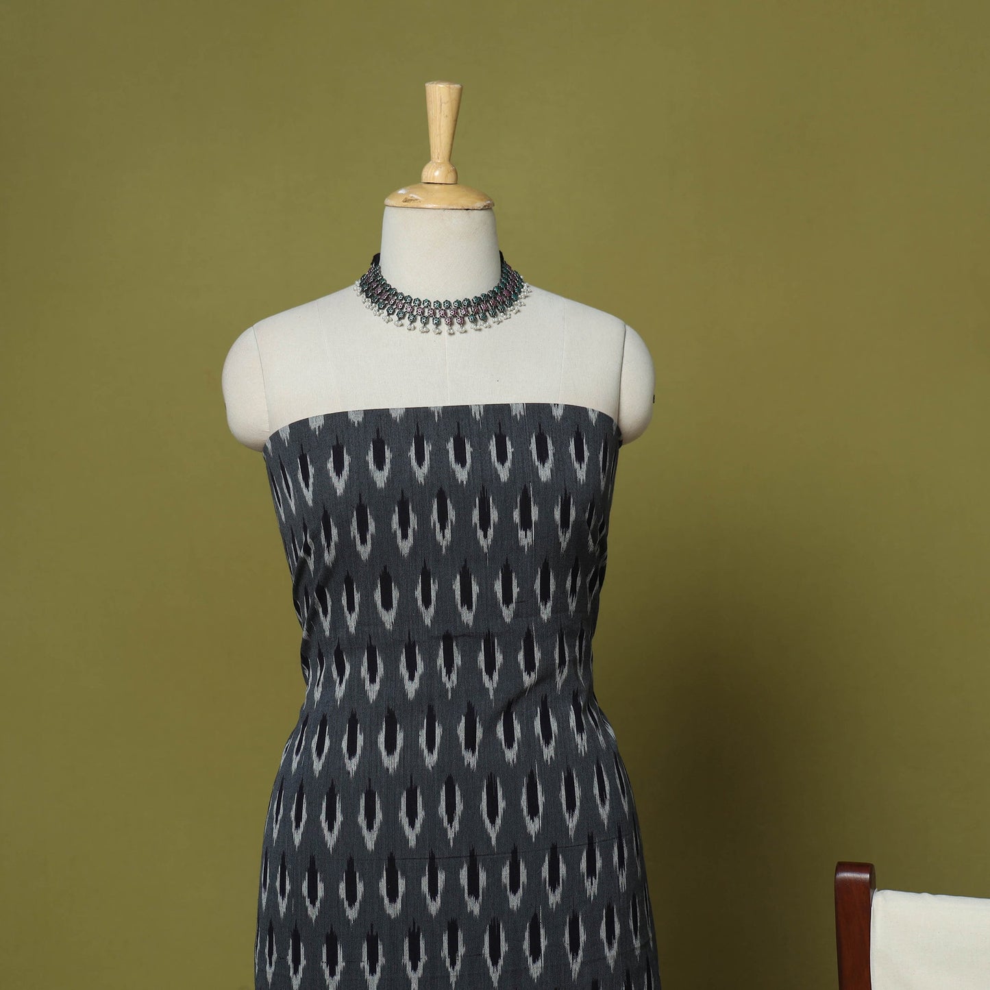 Grey - 3pc handloom cotton unstitched pochampally ikat