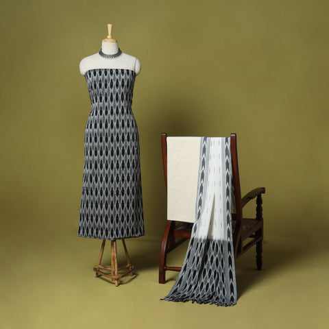 Grey - 3pc handloom cotton unstitched pochampally ikat
