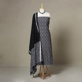 Grey - 3pc handloom cotton unstitched pochampally ikat
