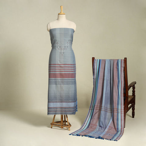 Buy Grey 3pc Handloom Fine Cotton Kutch Bhujodi Dress Material